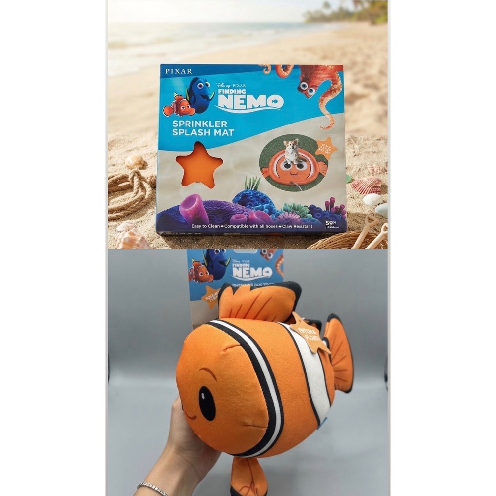 Disney Finding Nemo Dog Sprinkler Splash Mat 59in and Neoprene Plush Squeak Toy